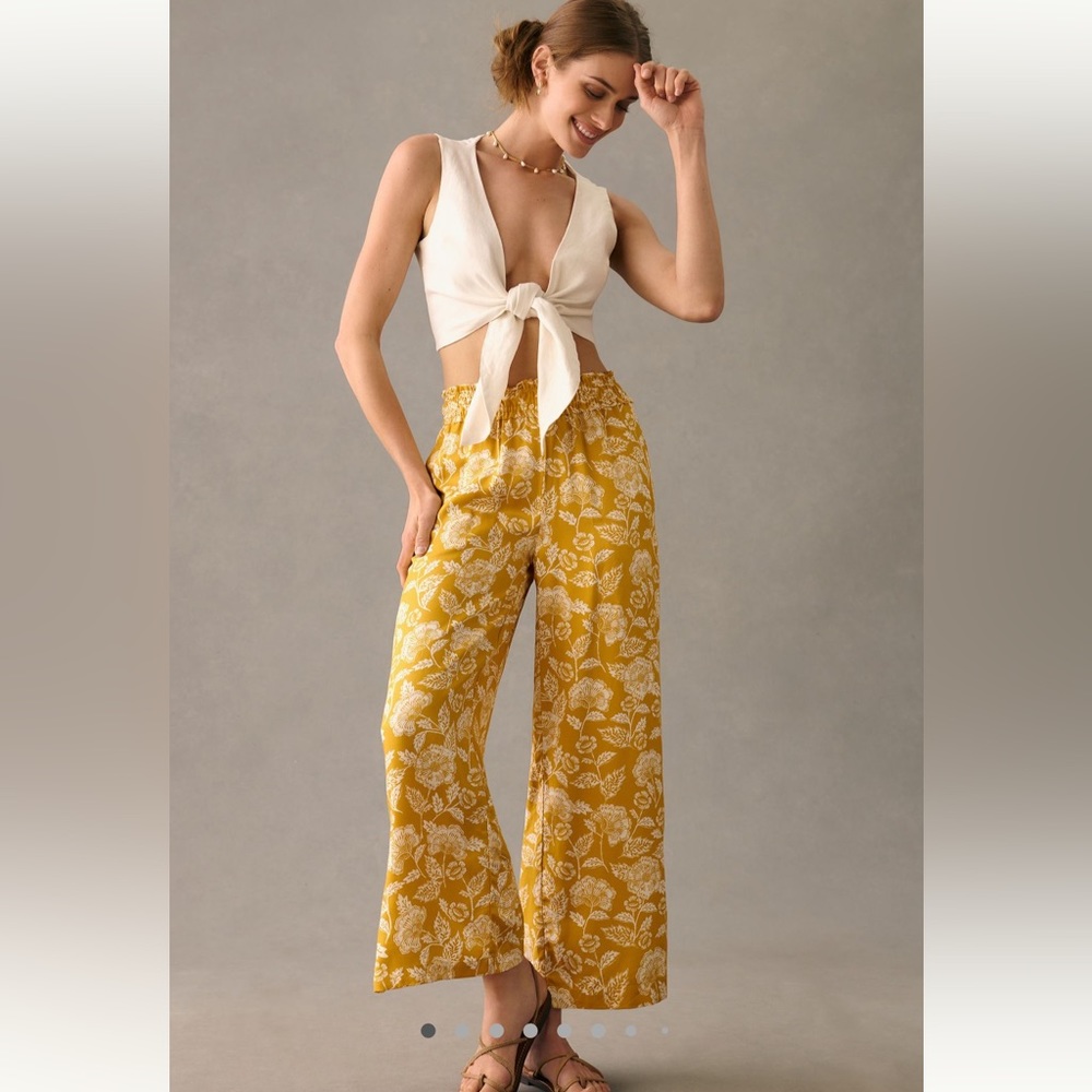 Anthropologie Spring! golden Yellow Floral Wide Leg Pants EX